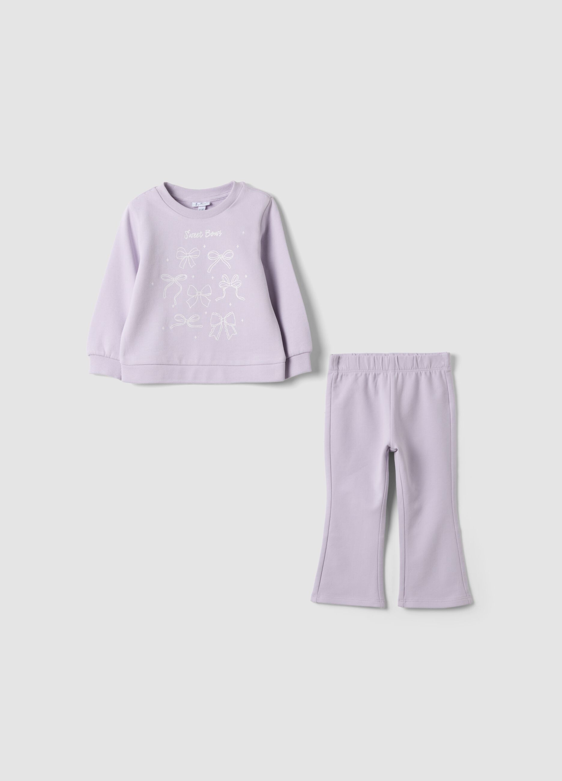 Pink pure cotton set with crew-neck sweatshirt