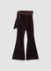 Brown stretch velour flared trousers with waist tie_1