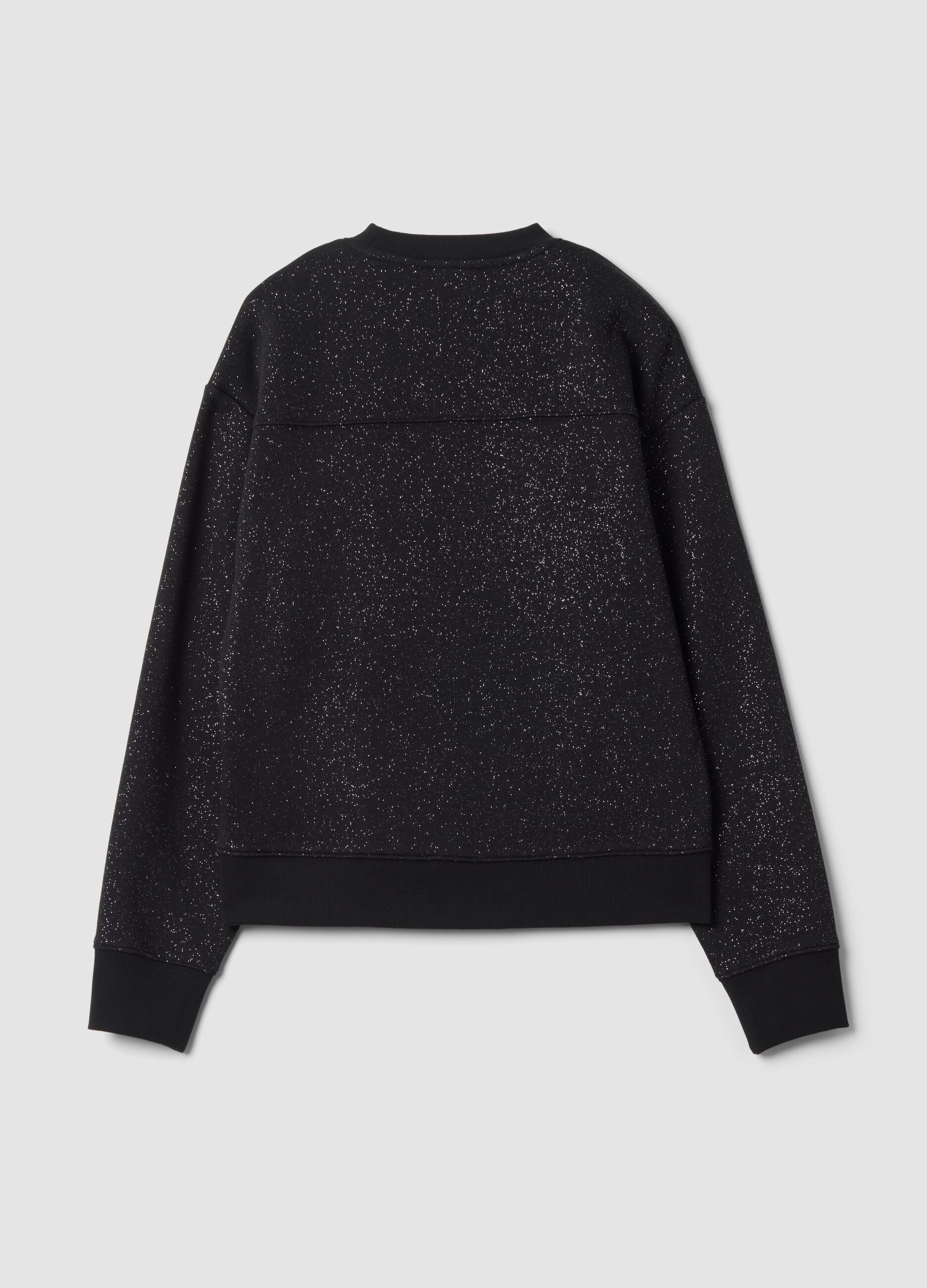Black cotton-blend crew-neck sweatshirt with lurex print