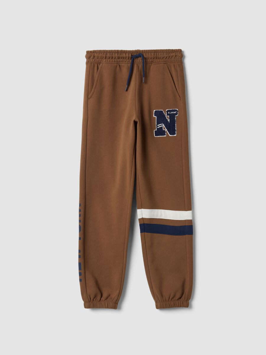 Brown pure cotton joggers with contrast side stripes_0