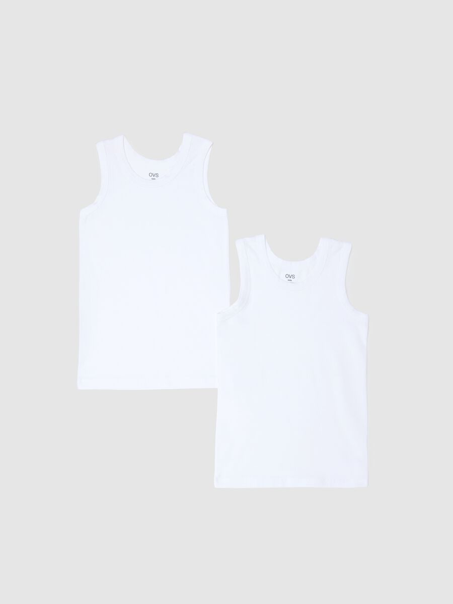 Twin pack of boys' white stretch cotton vests in regular fit_0
