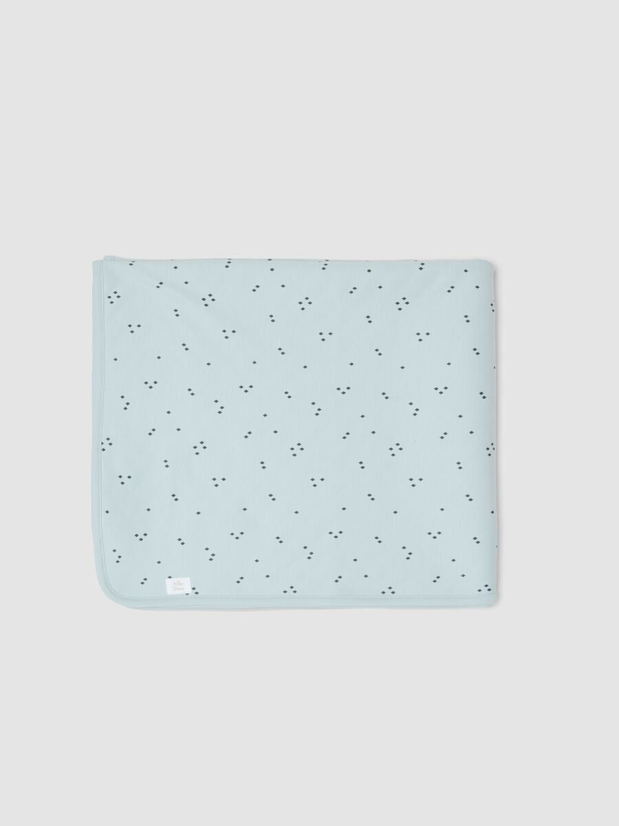 Light blue organic cotton-blend baby blanket with print_0
