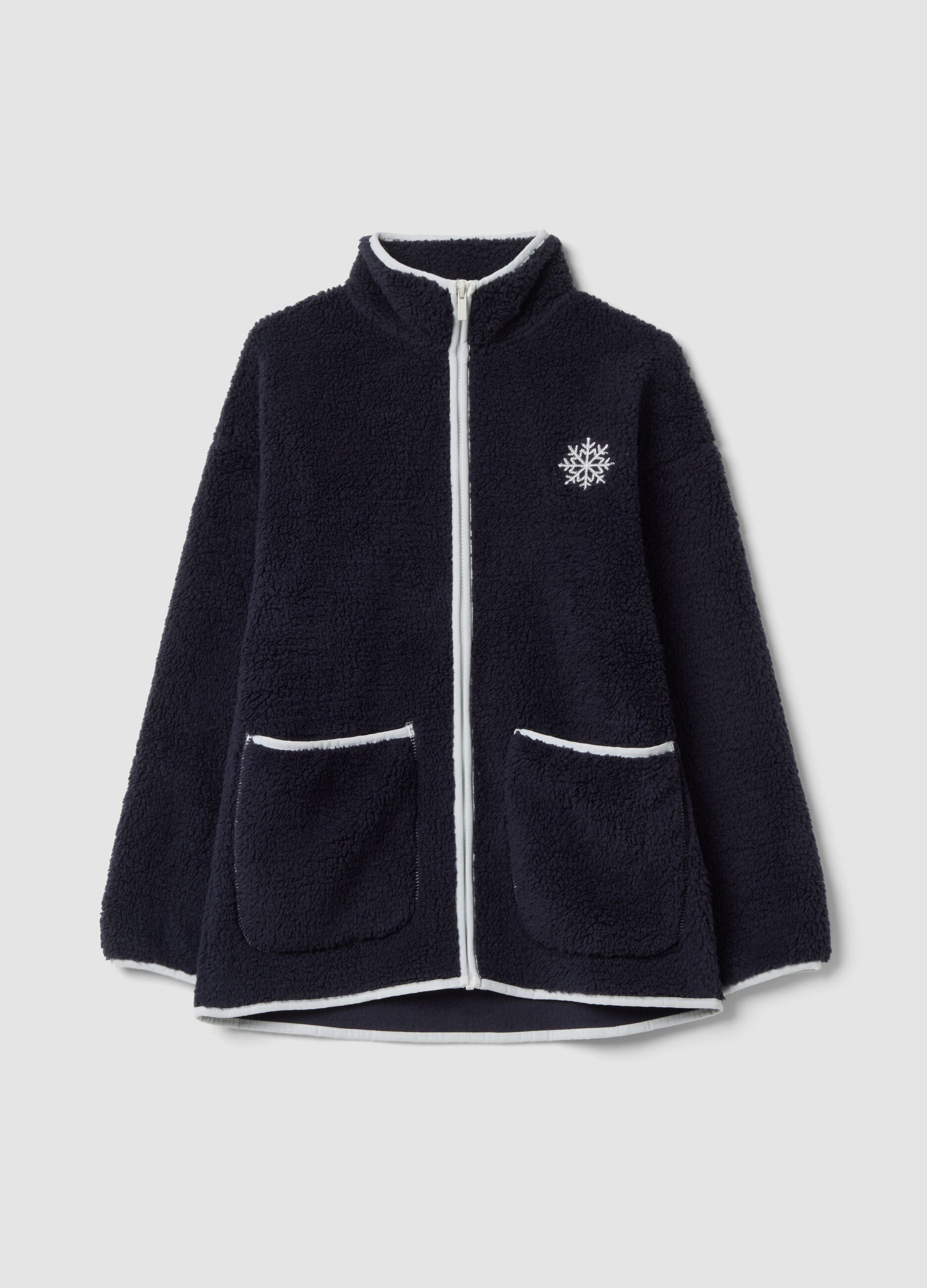 Vestaglia sherpa blu con zip e due tasche