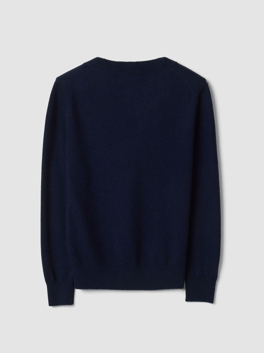 Blue pure wool jumper with deep V-neck_2