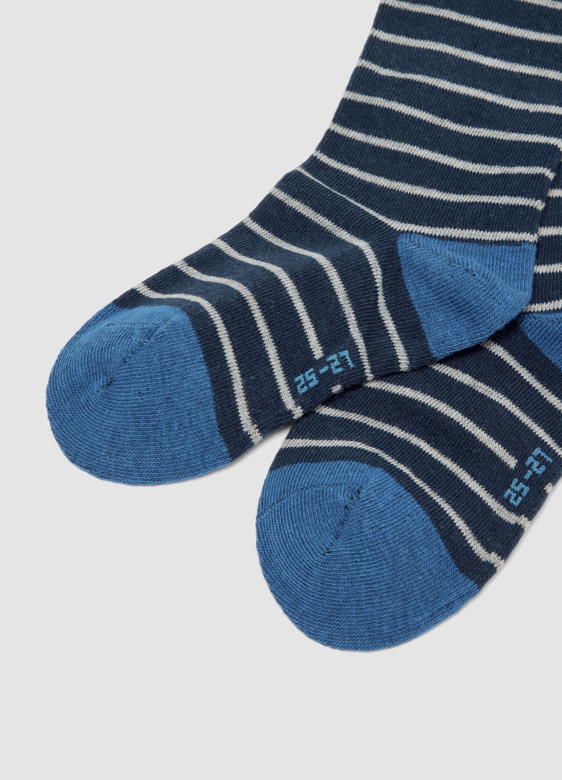 Tripack di calze lunghe blu e grigie in cotone organico elasticizzato