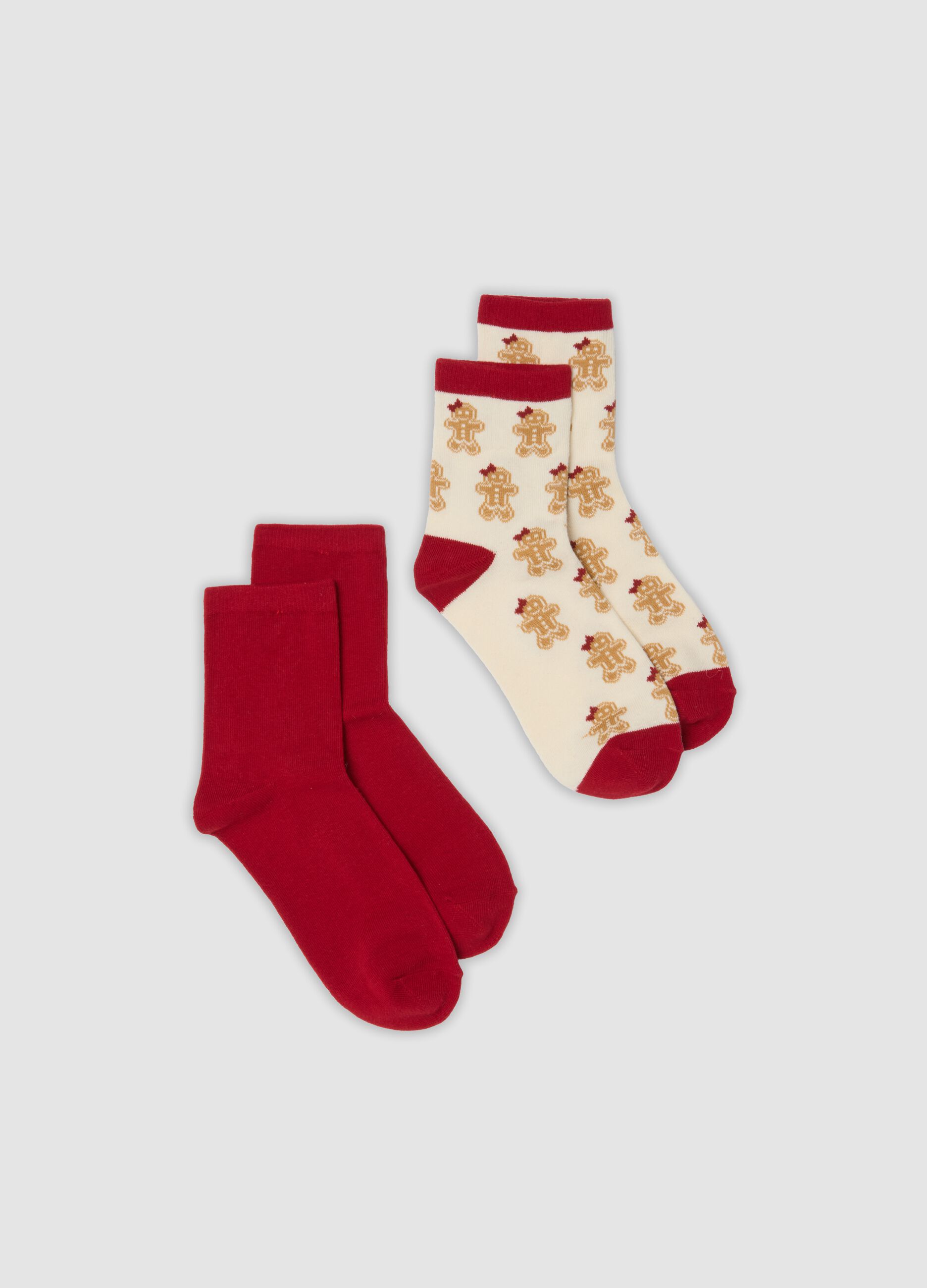 2-pack of red and beige organic stretch cotton socks with print