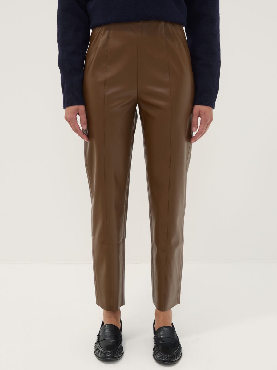 Brown slim-fit leggings with regular waist and elasticated waistband_1