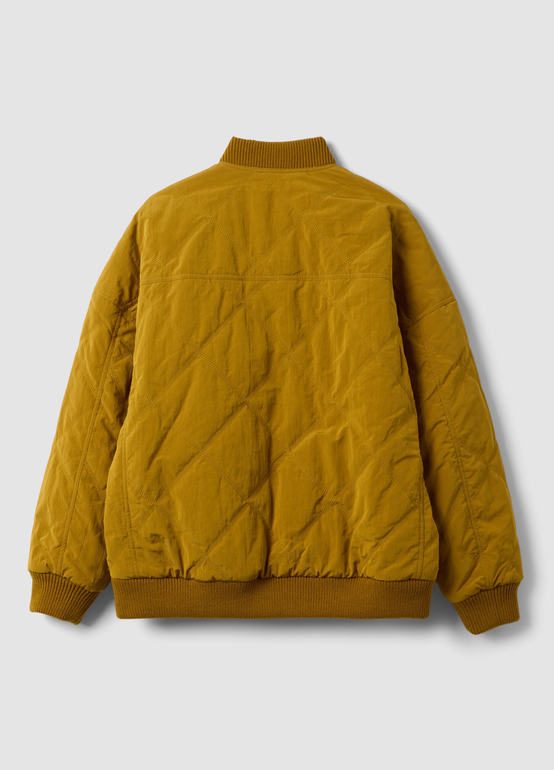 Yellow quilted zip-up bomber jacket, regular fit