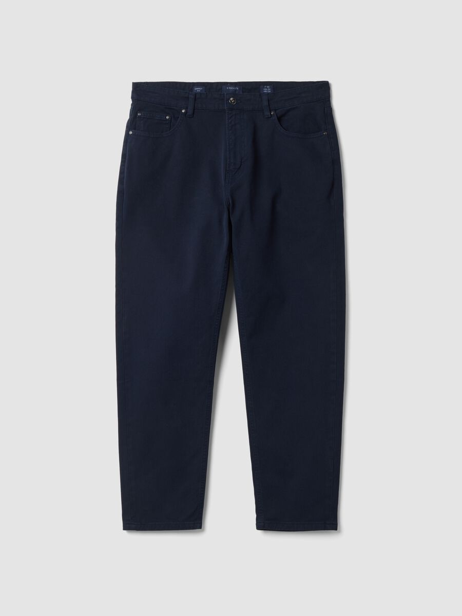 Blue stretch cotton twill carrot-fit trousers_0