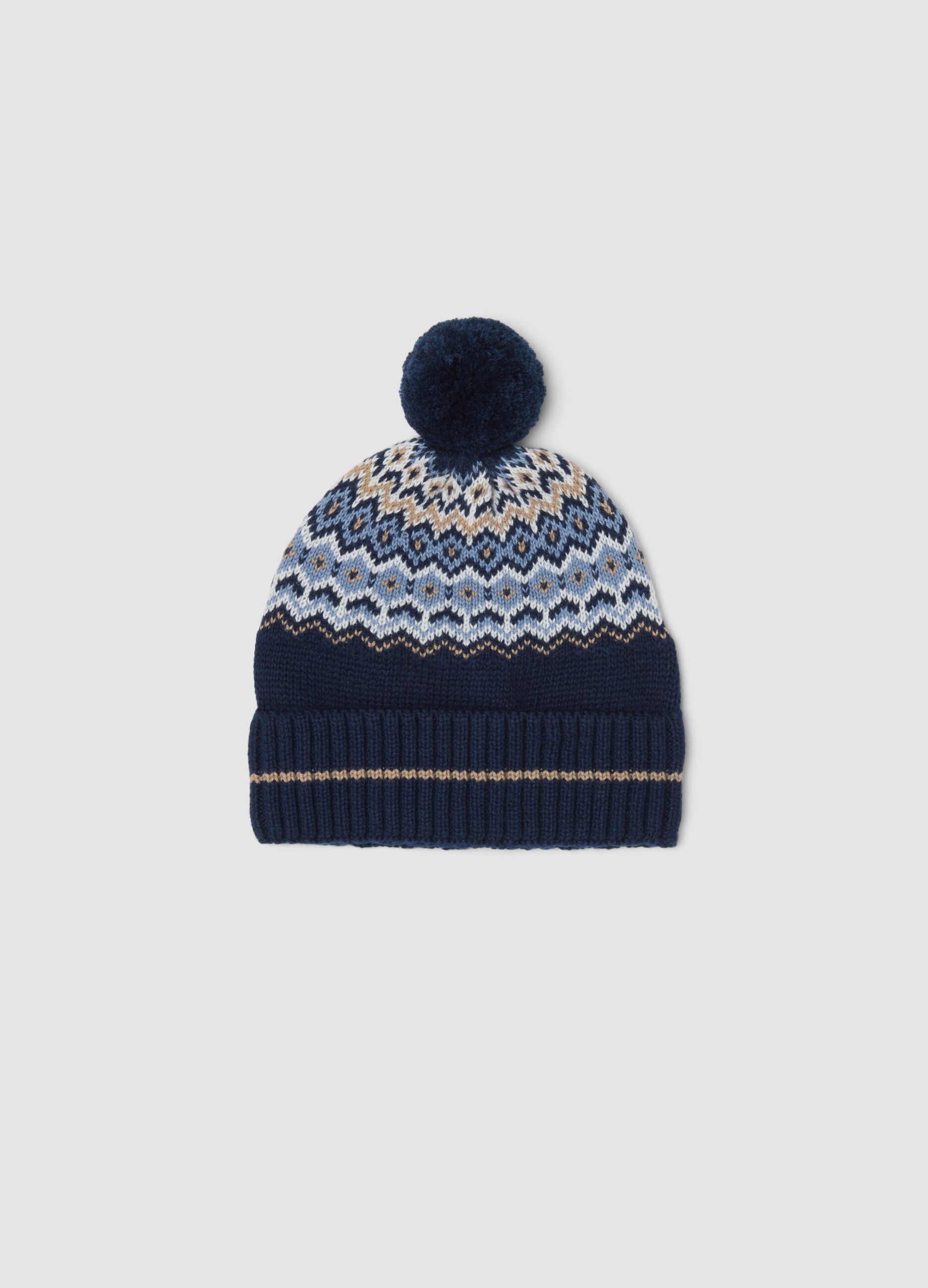 Cappello blu jacquard in puro cotone organico