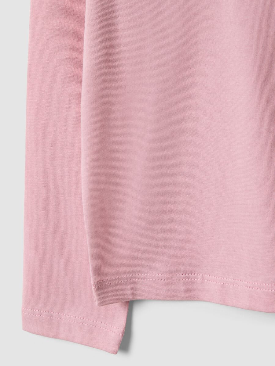Pink organic cotton T-shirt with front print for girls, regular fit_3