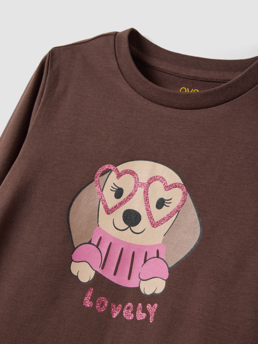 T-shirt marrone in cotone organico elasticizzato girocollo_3