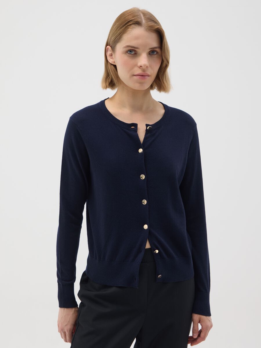 Blue pure cotton cardigan regular fit_0