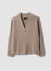 Beige marl pure cashmere deep V-neck oversized jumper_0