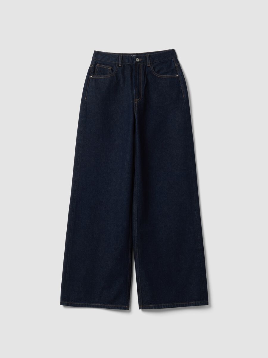 Blue wide-leg jeans in pure cotton_4
