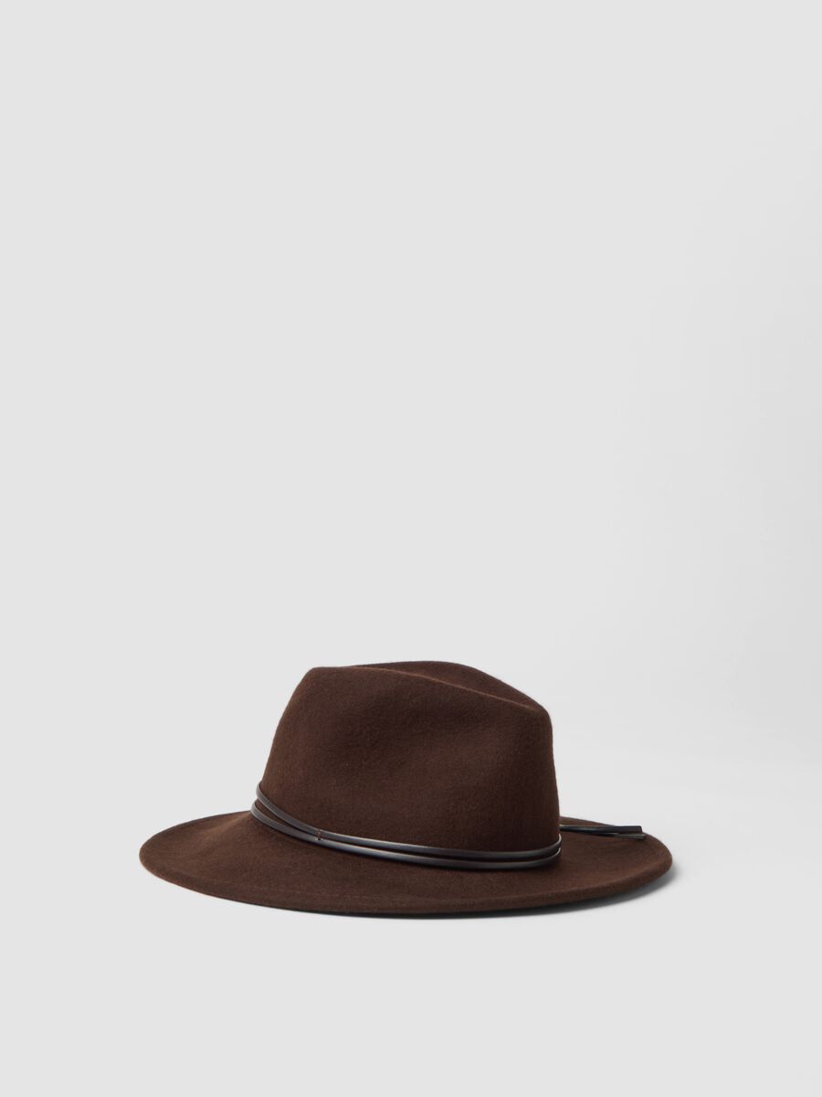 Brown pure wool wide-brim hat_0