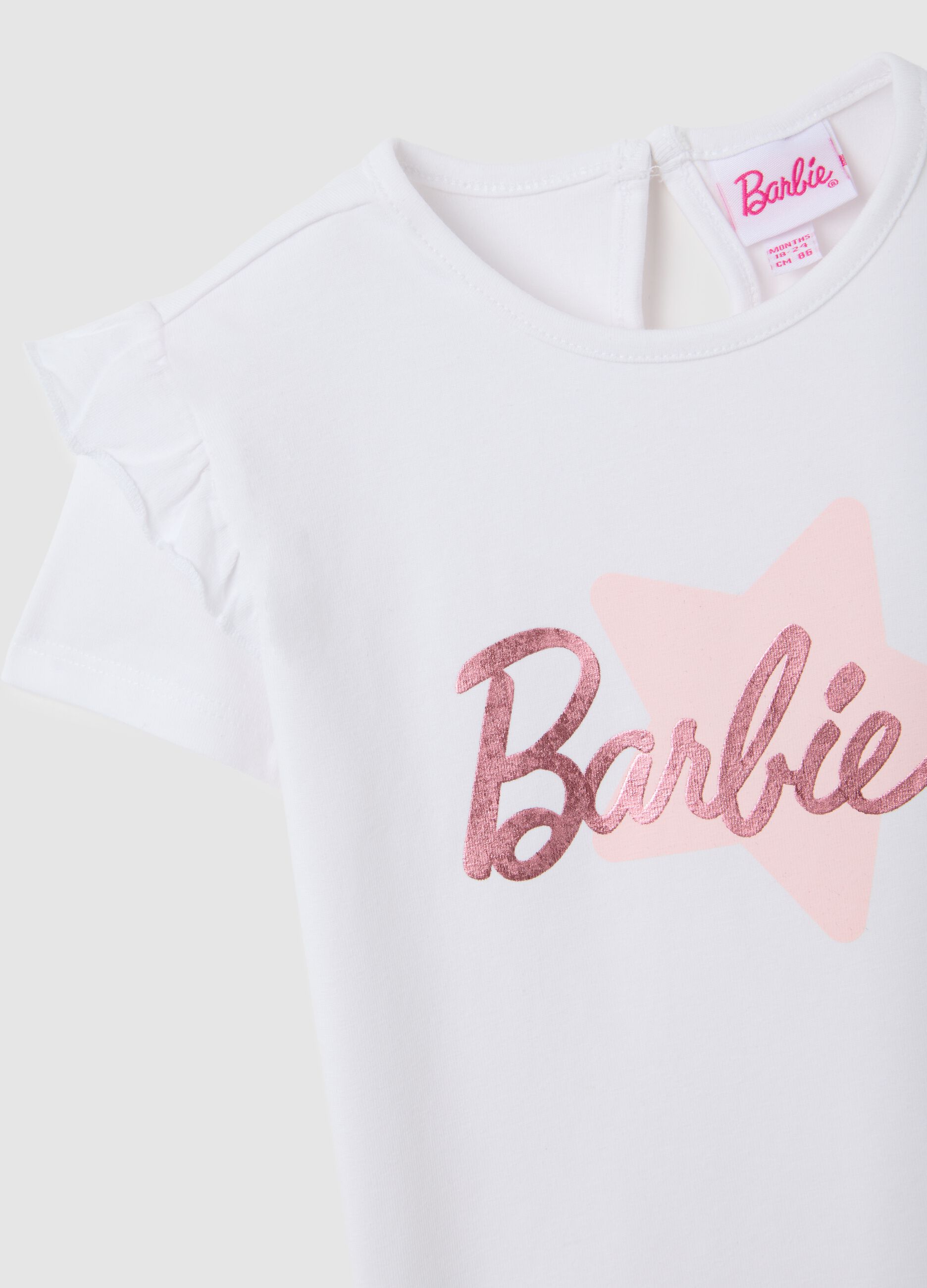 White cotton regular fit girls' T-shirt with Barbie logo