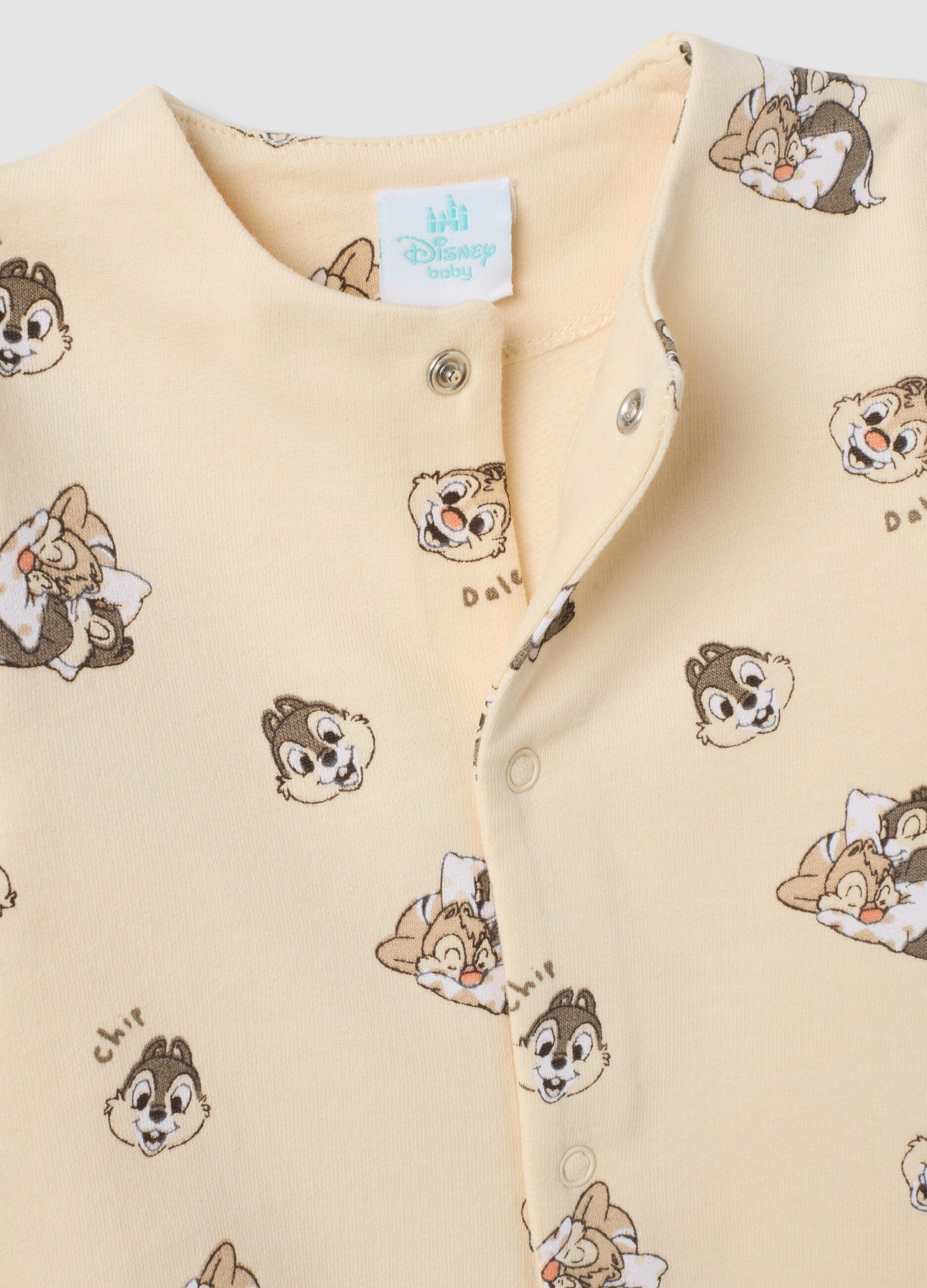 2-pack blue and beige organic cotton baby sleepsuits with Chip and Dale print