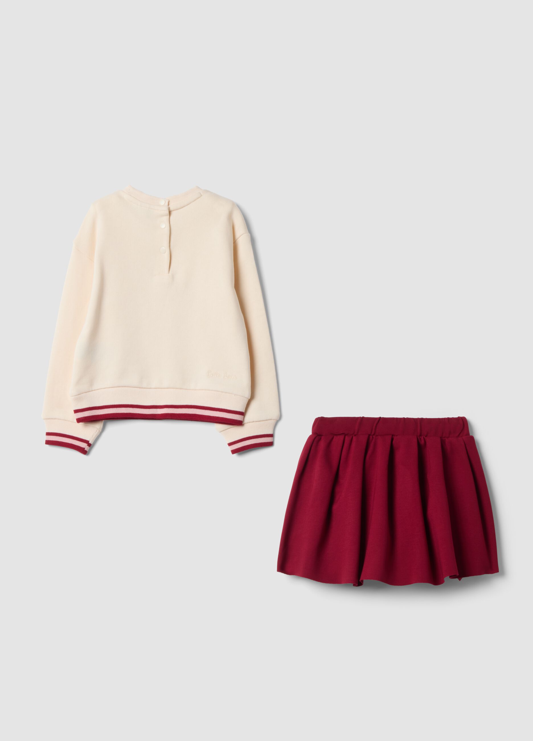 Beige pure cotton set with sweatshirt and skirt