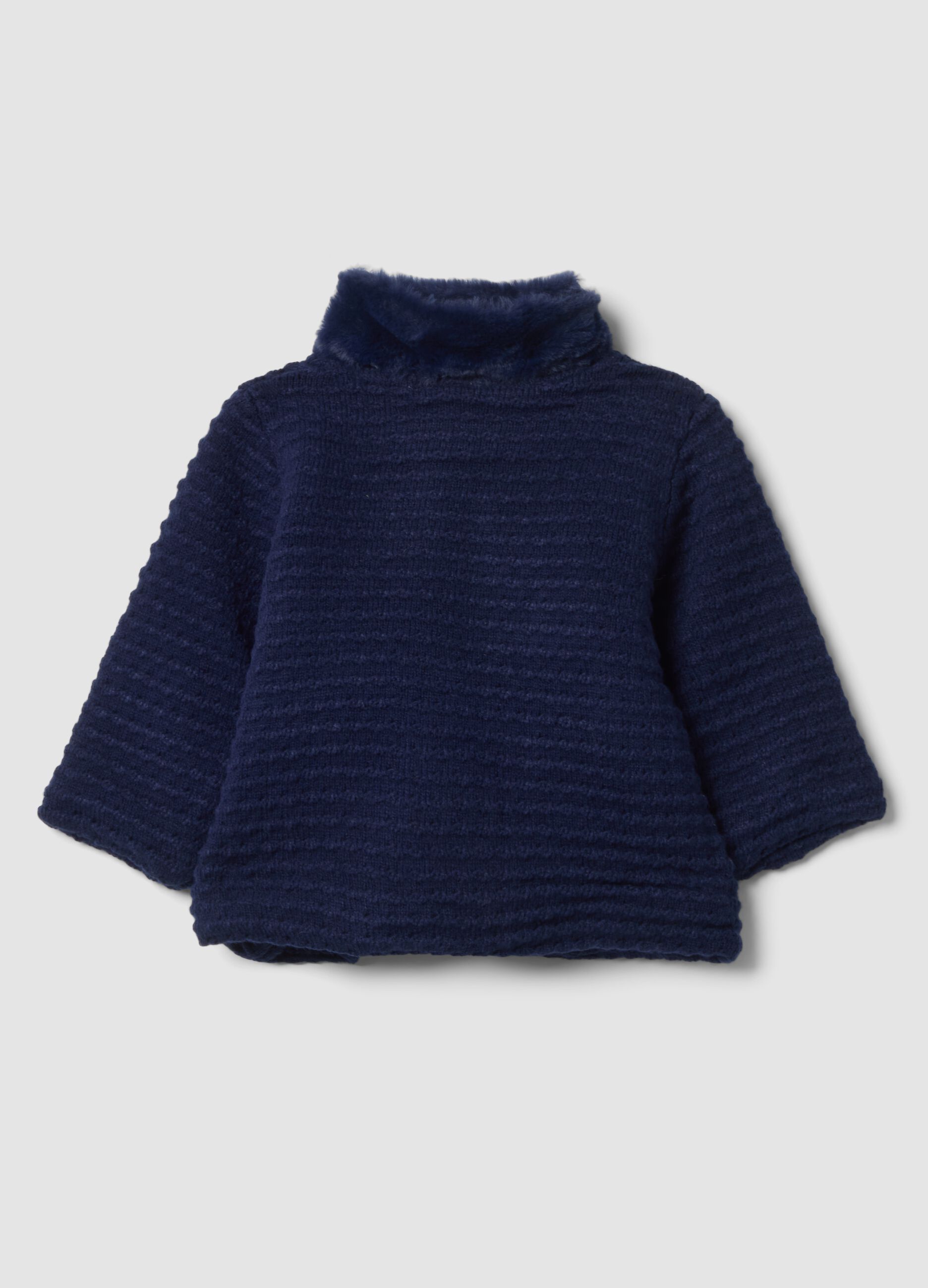Cappotto blu notte imbottito con collo regular fit con collo effetto peluche