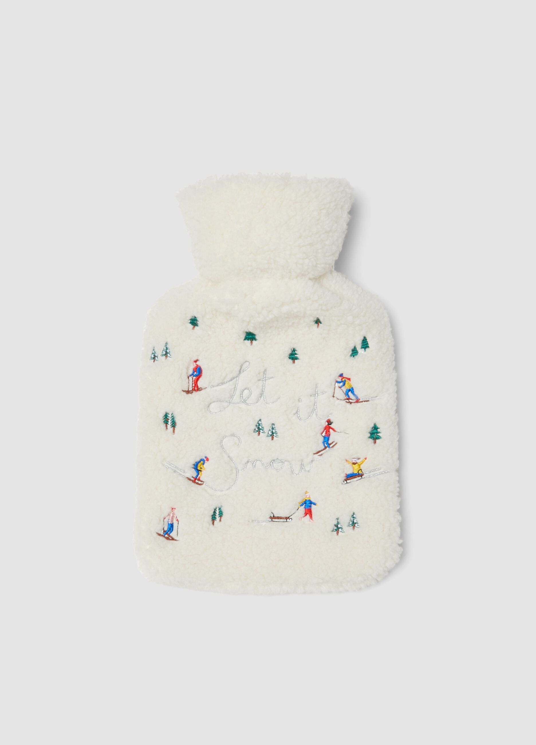 White hot water bottle with Christmas embroidery
