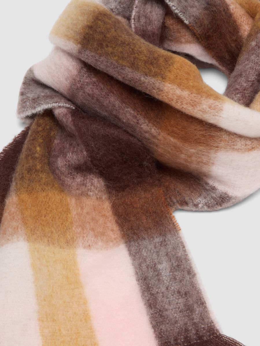 Pink checked wool-blend scarf_1