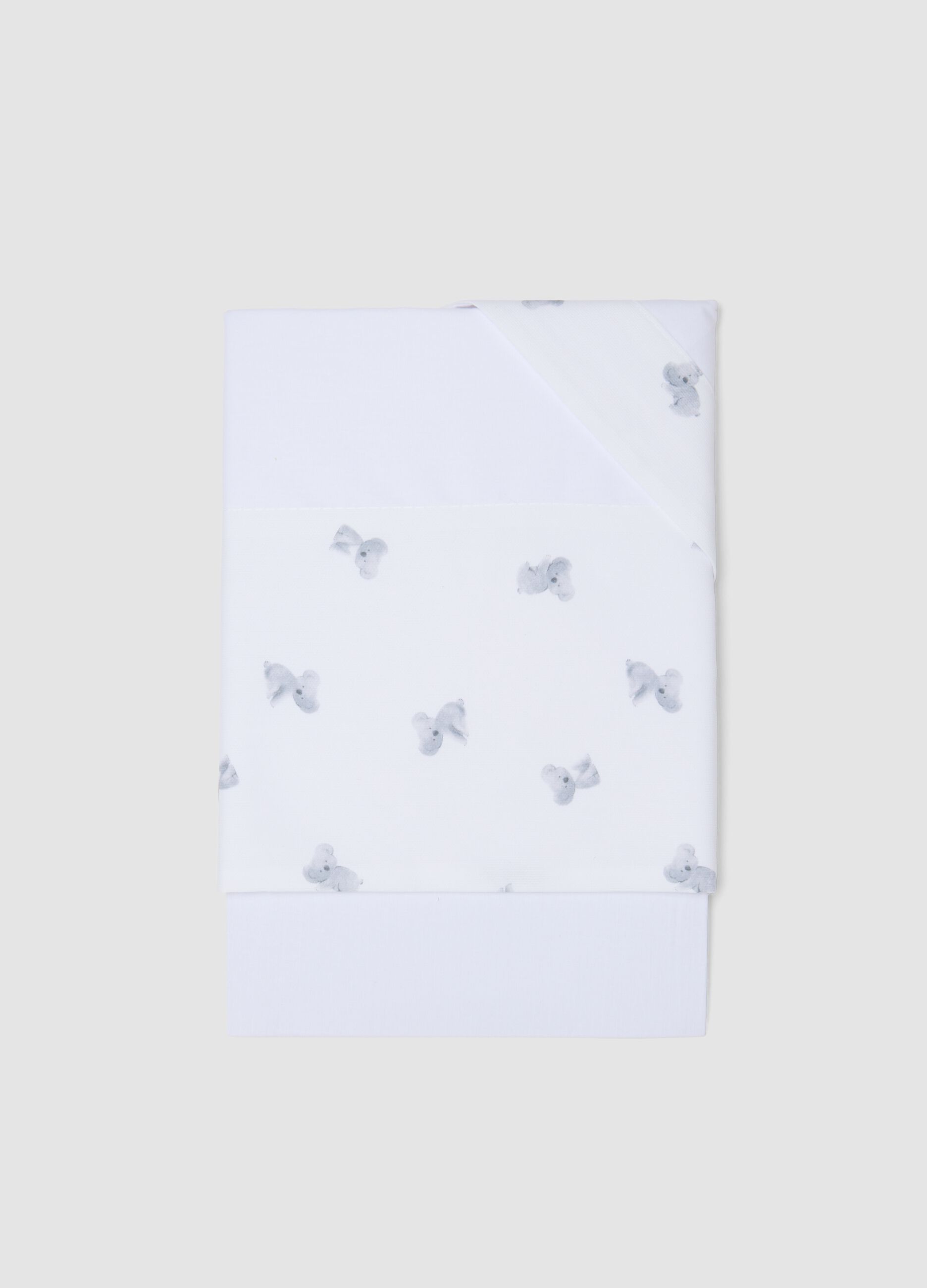 White pure cotton baby sheets with koala print