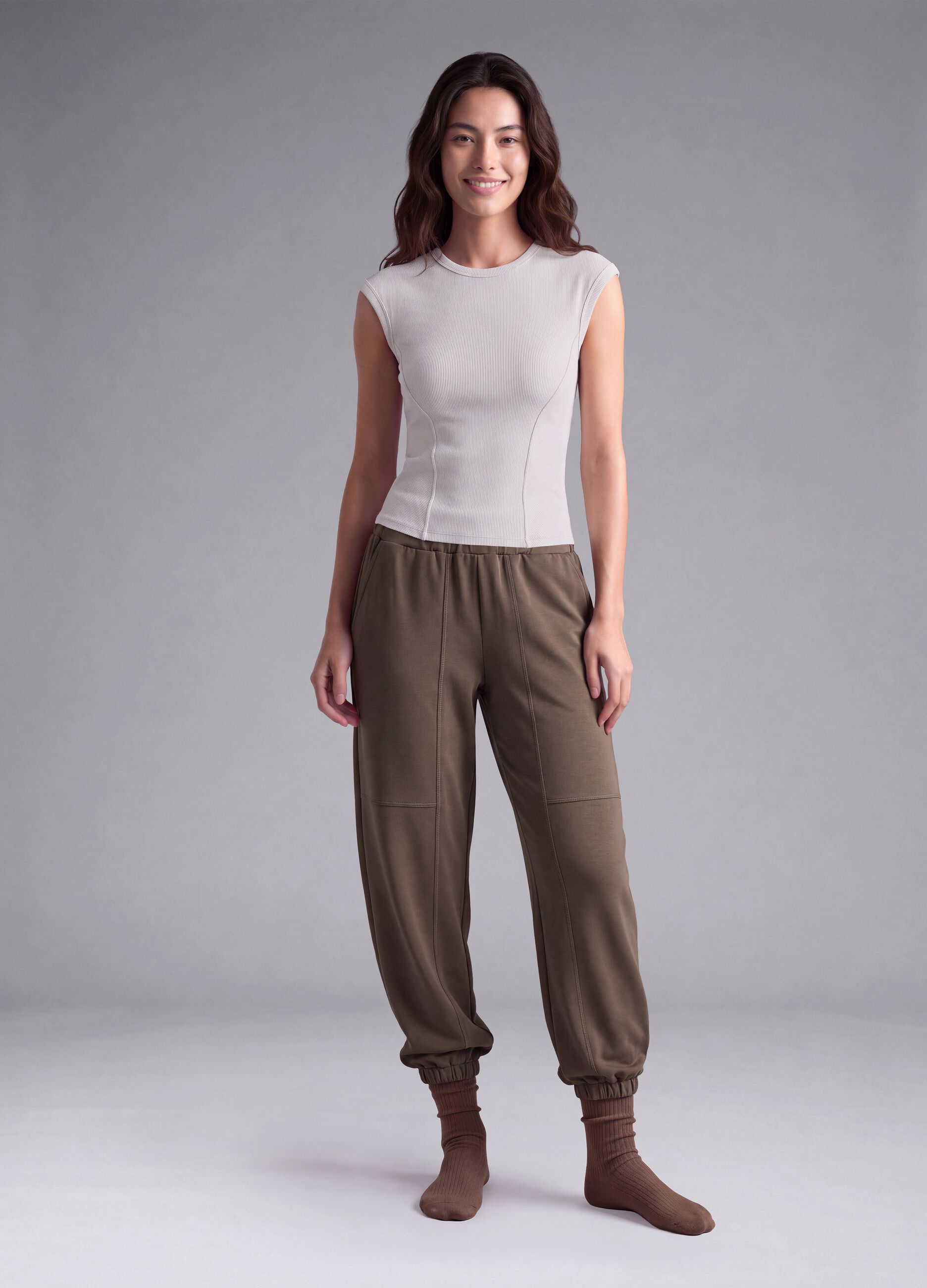White ribbed stretch-modal fitted T-shirt ALTAVIA STUDIO