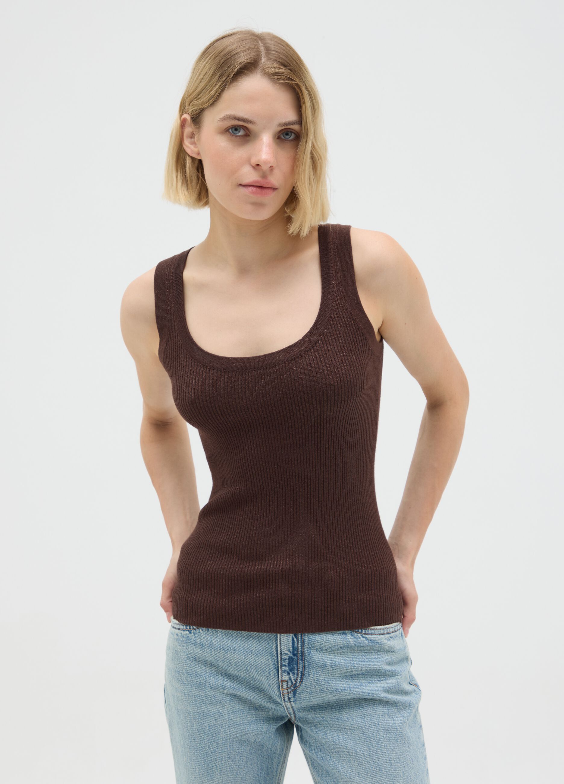 Women's Brown Stretch Fabric Vest