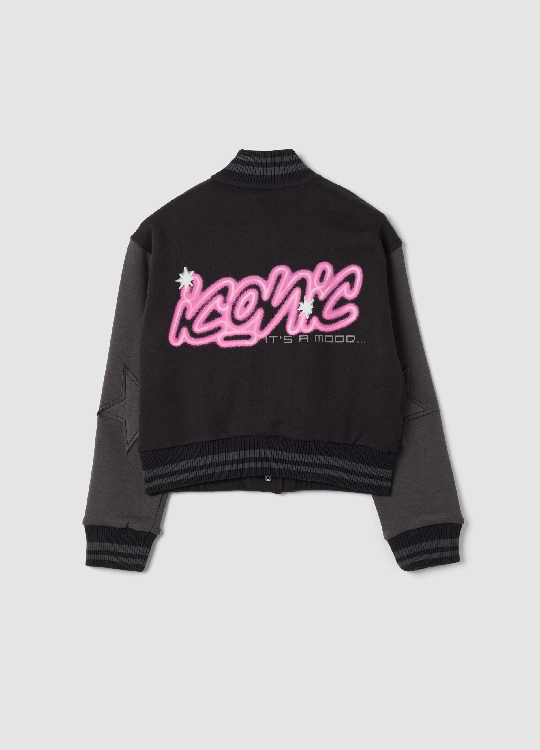 Black and grey cotton-blend varsity jacket, regular fit