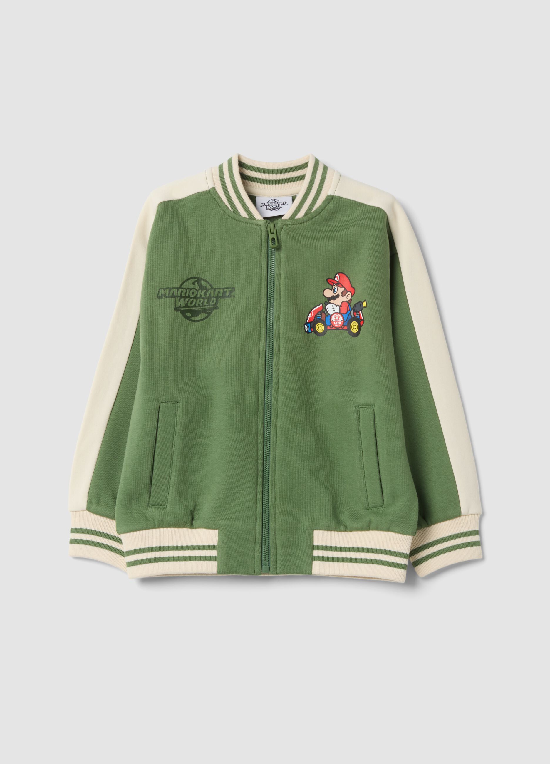 Green oversized cotton-blend sweatshirt with Mario Kart print