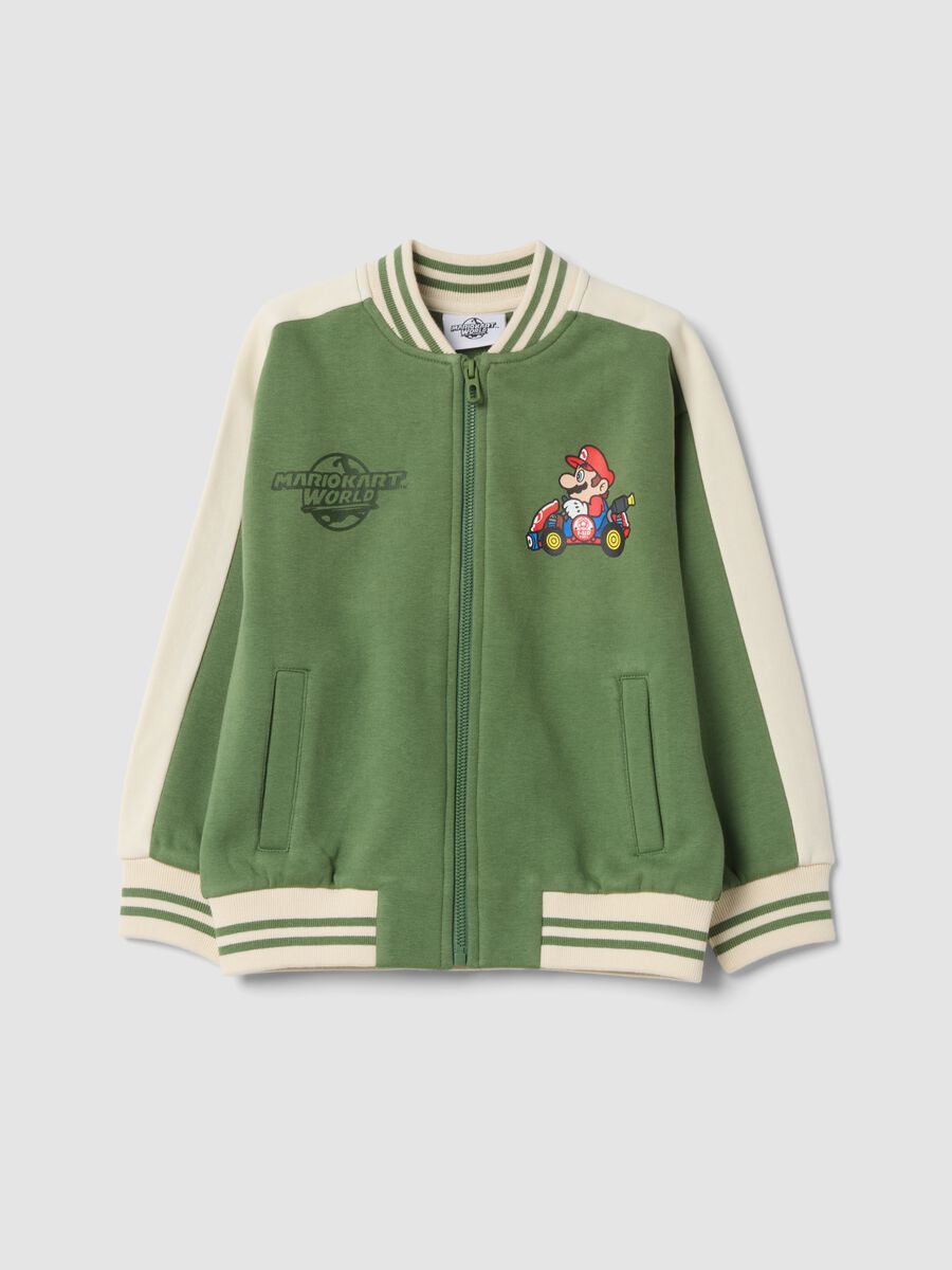 Green oversized cotton-blend sweatshirt with Mario Kart print_0
