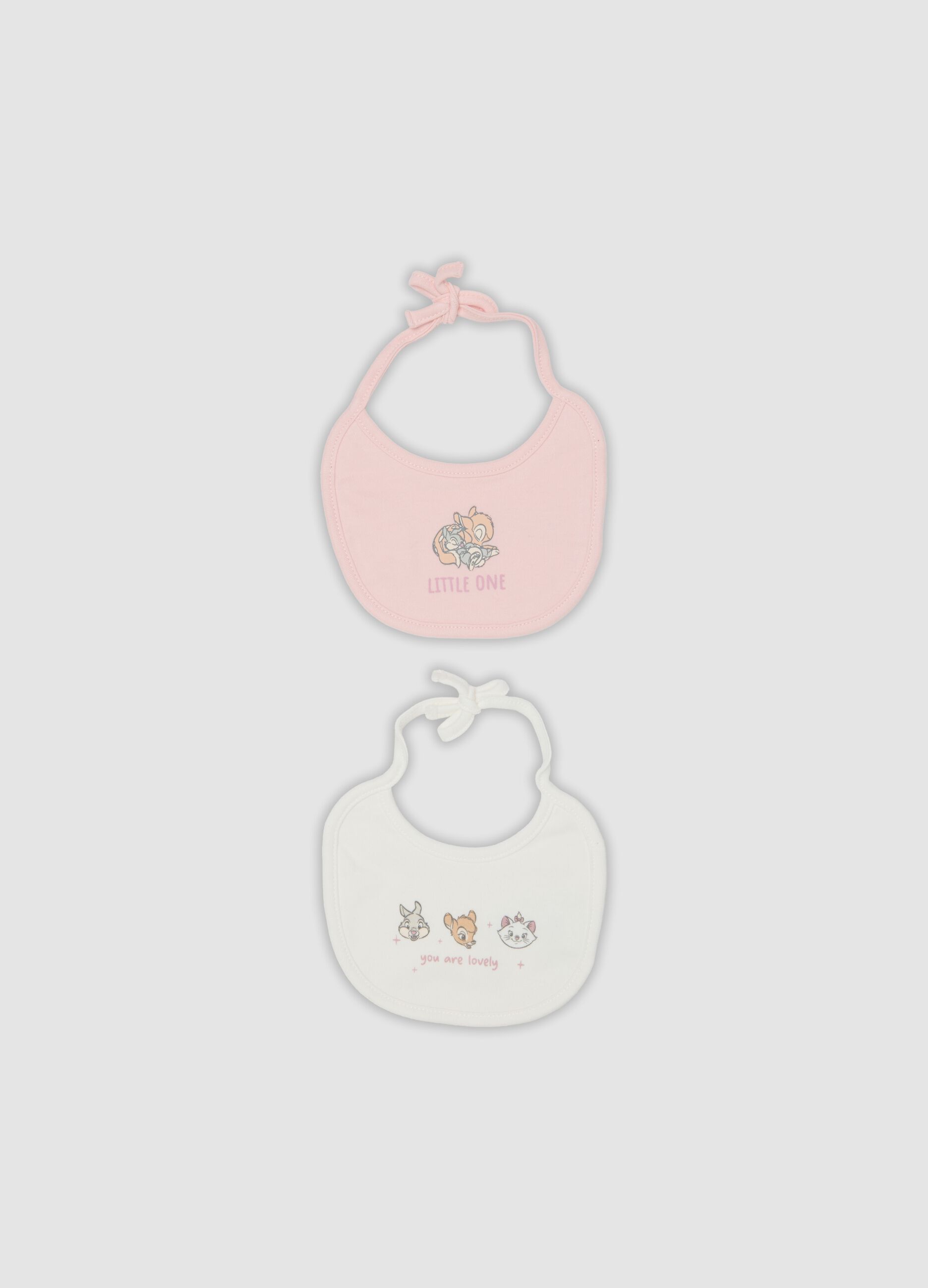 Bipack bavaglini rosa e bianco in puro cotone organico con stampa Disney