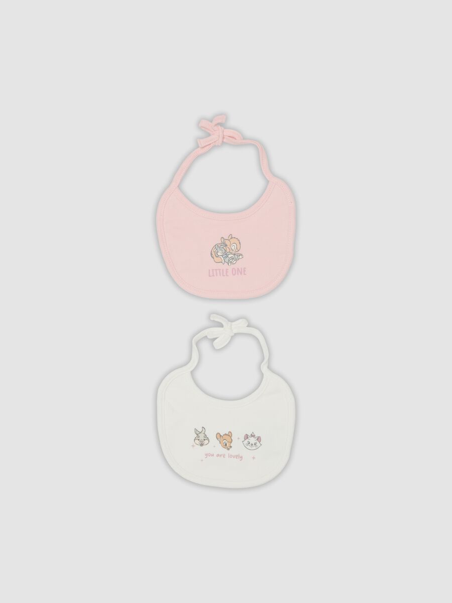 Bipack bavaglini rosa e bianco in puro cotone organico con stampa Disney_0