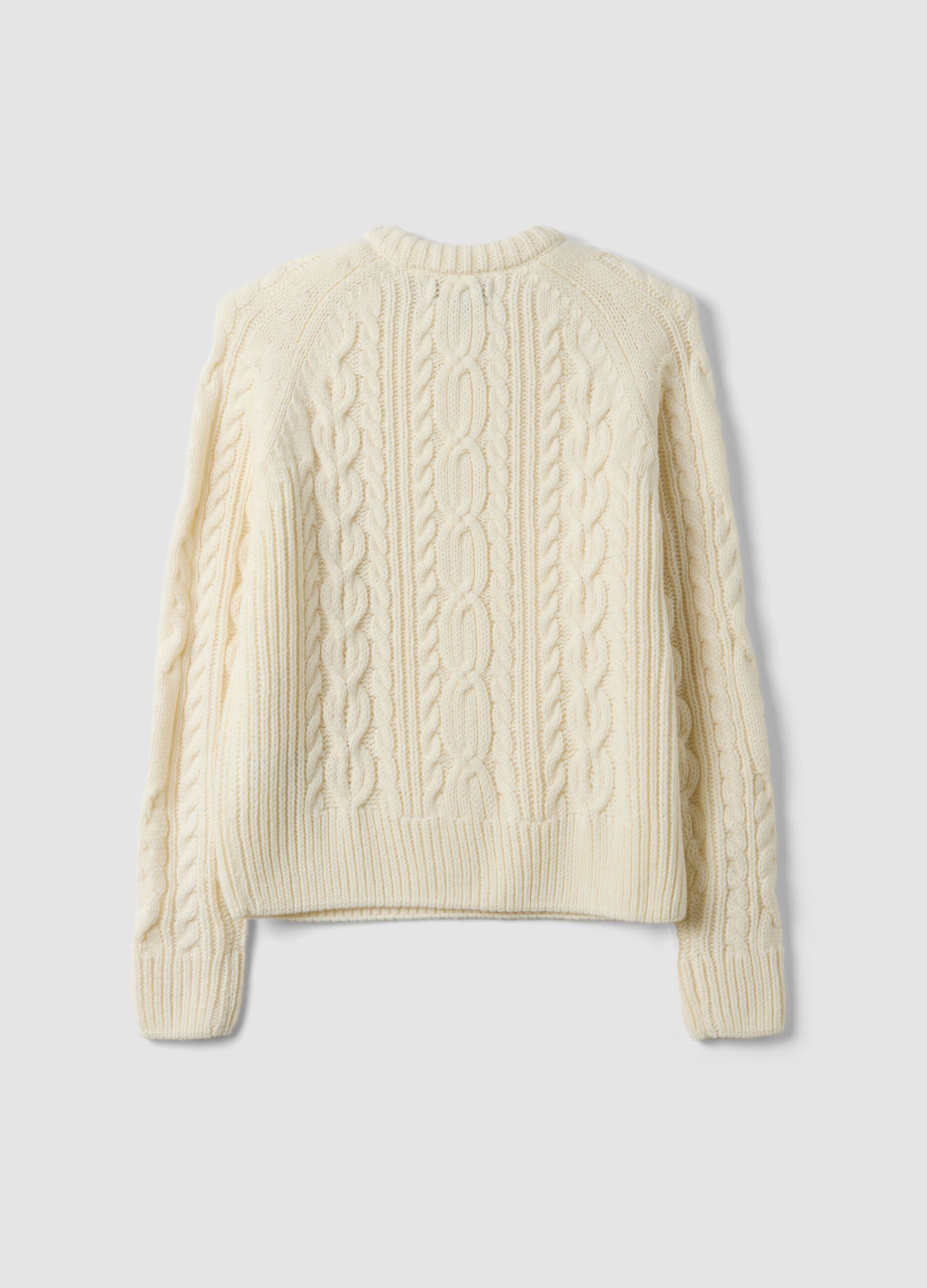 White wool-blend cable-knit crew-neck jumper