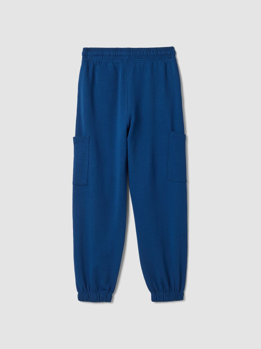 Pantaloni jogger blu in puro cotone con tasche cargo relaxed fit_1