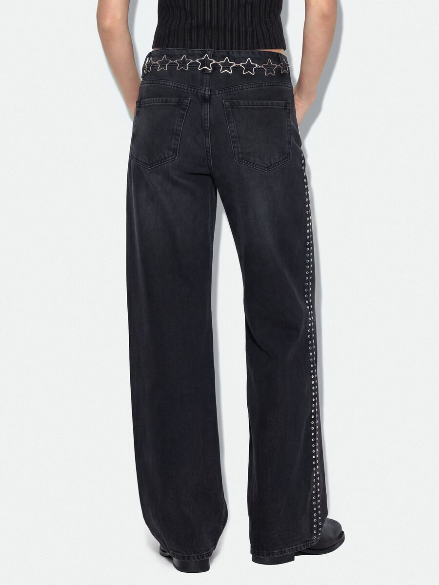 Black pure cotton wide-leg jeans with studs_3