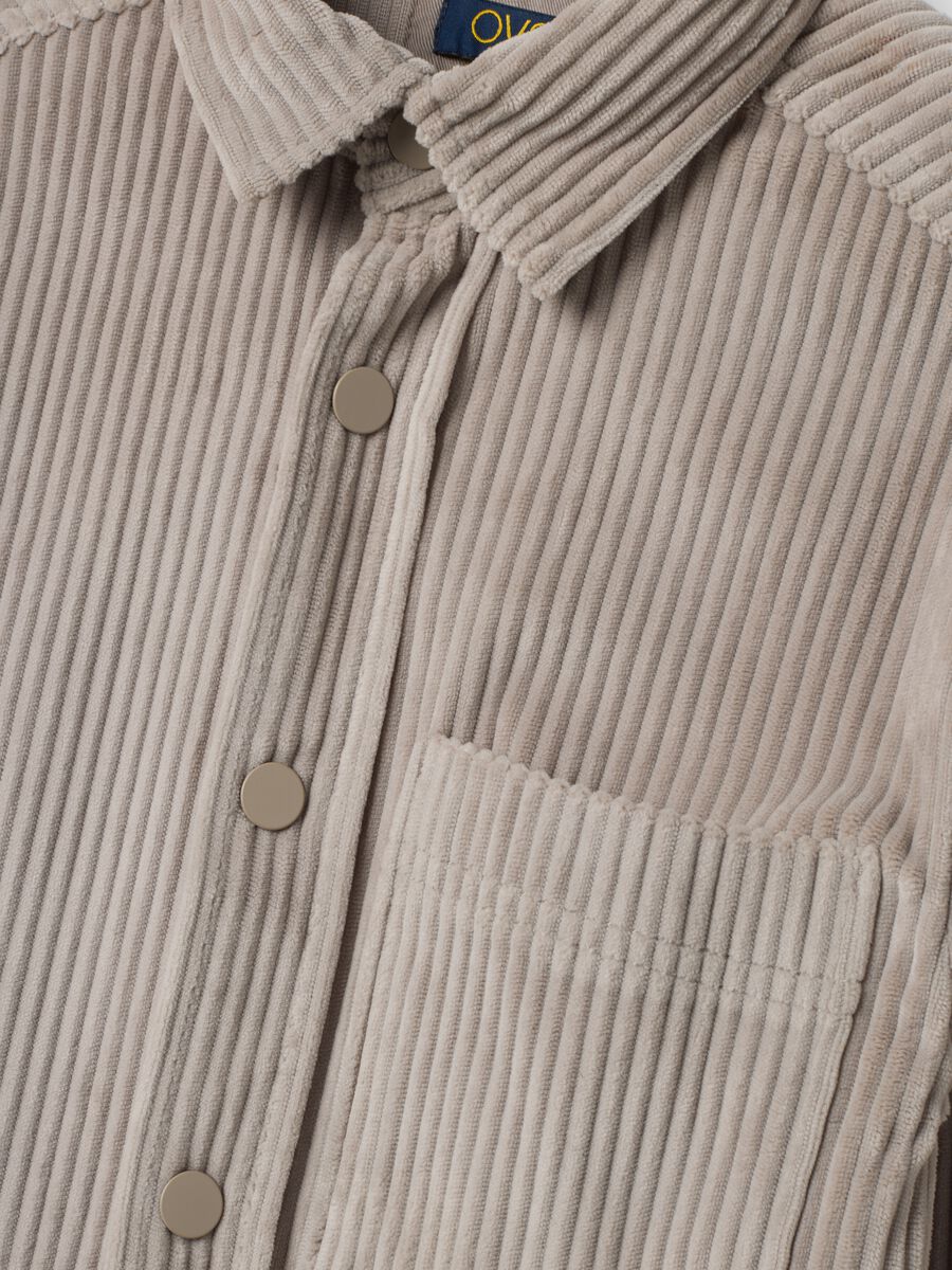 Beige ribbed shirt with classic collar_1