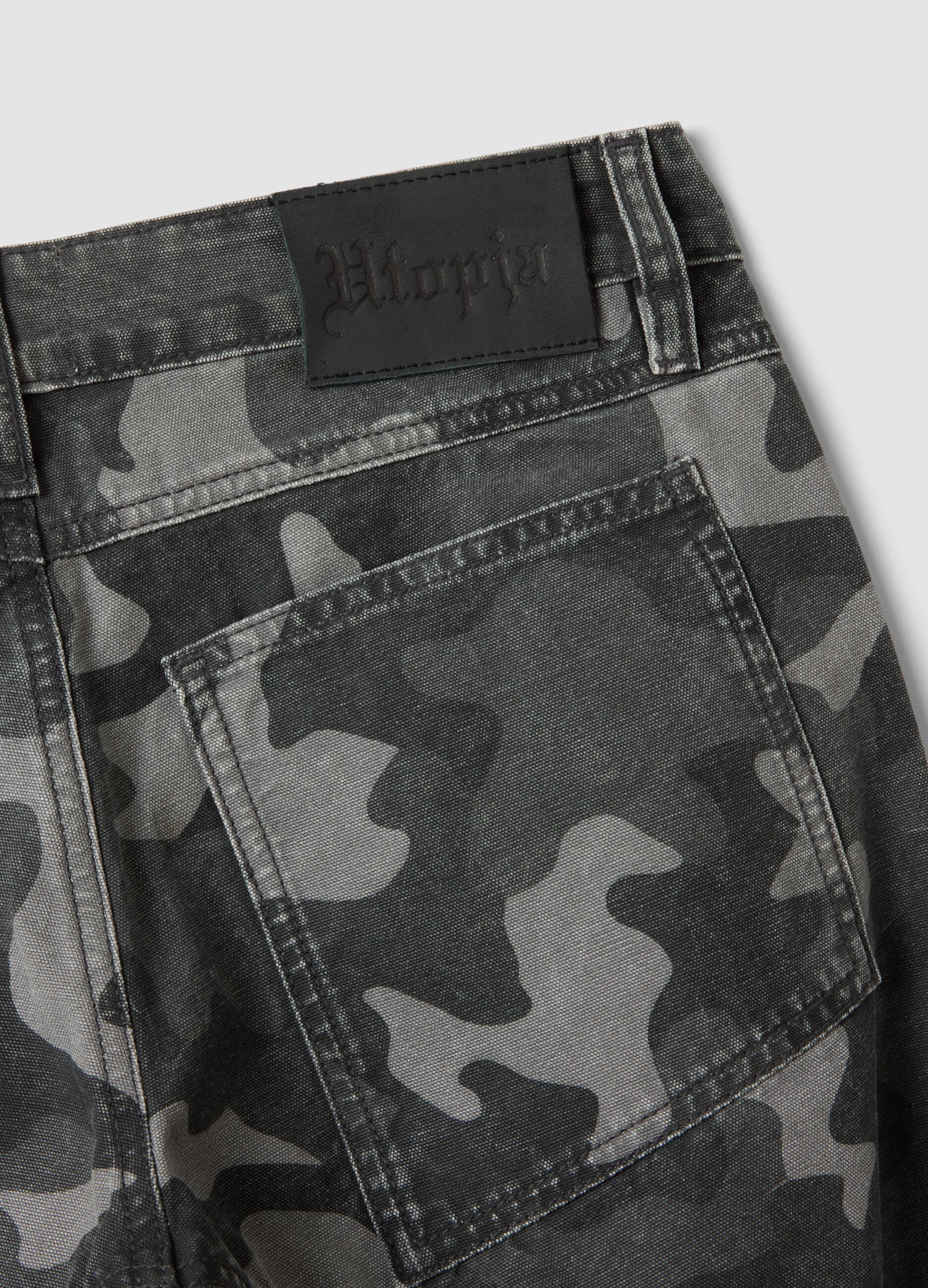 Wide Leg Denim Dark Camo