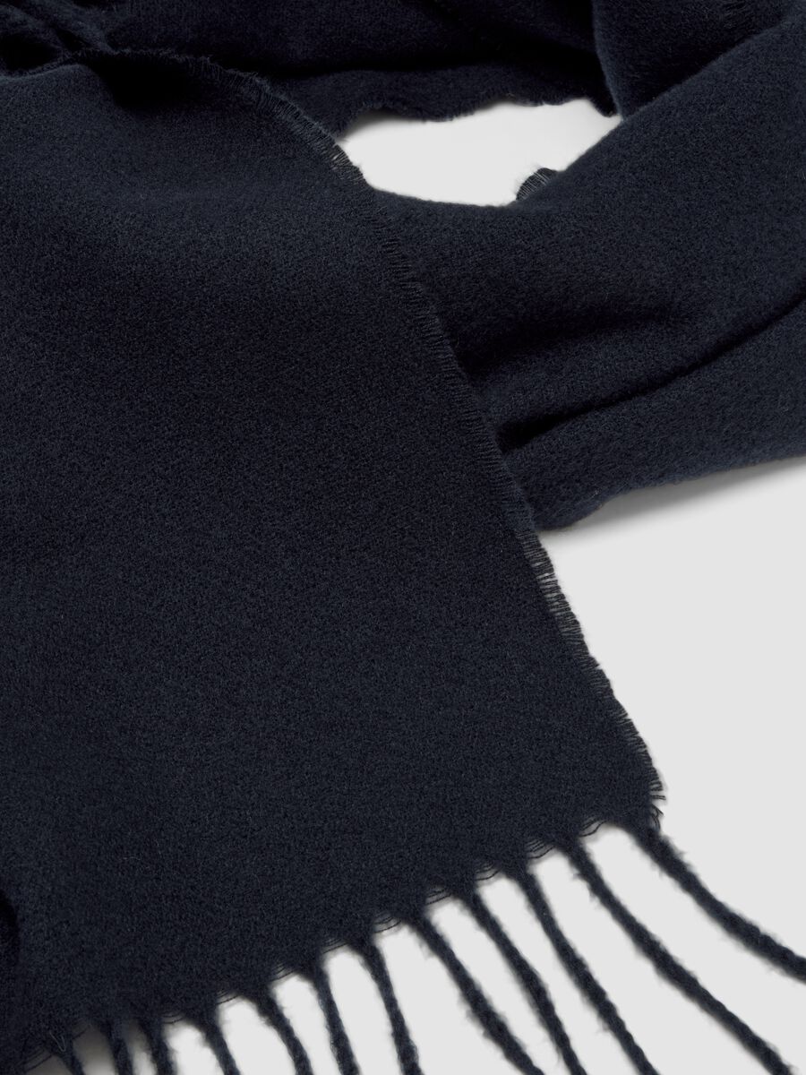 Blue viscose-blend scarf with fringes_1