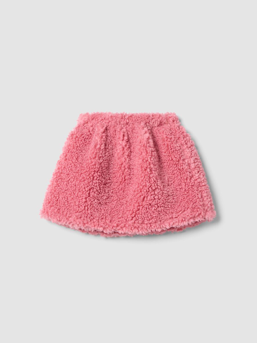 Pink teddy-effect skirt with elasticated waist_0