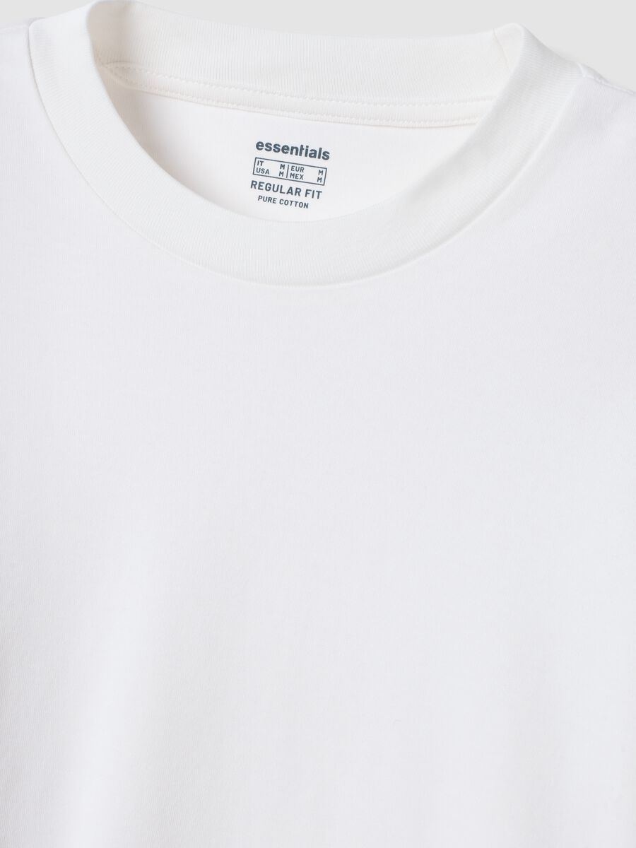 White long-sleeve crew-neck pure cotton T-shirt, regular fit_1