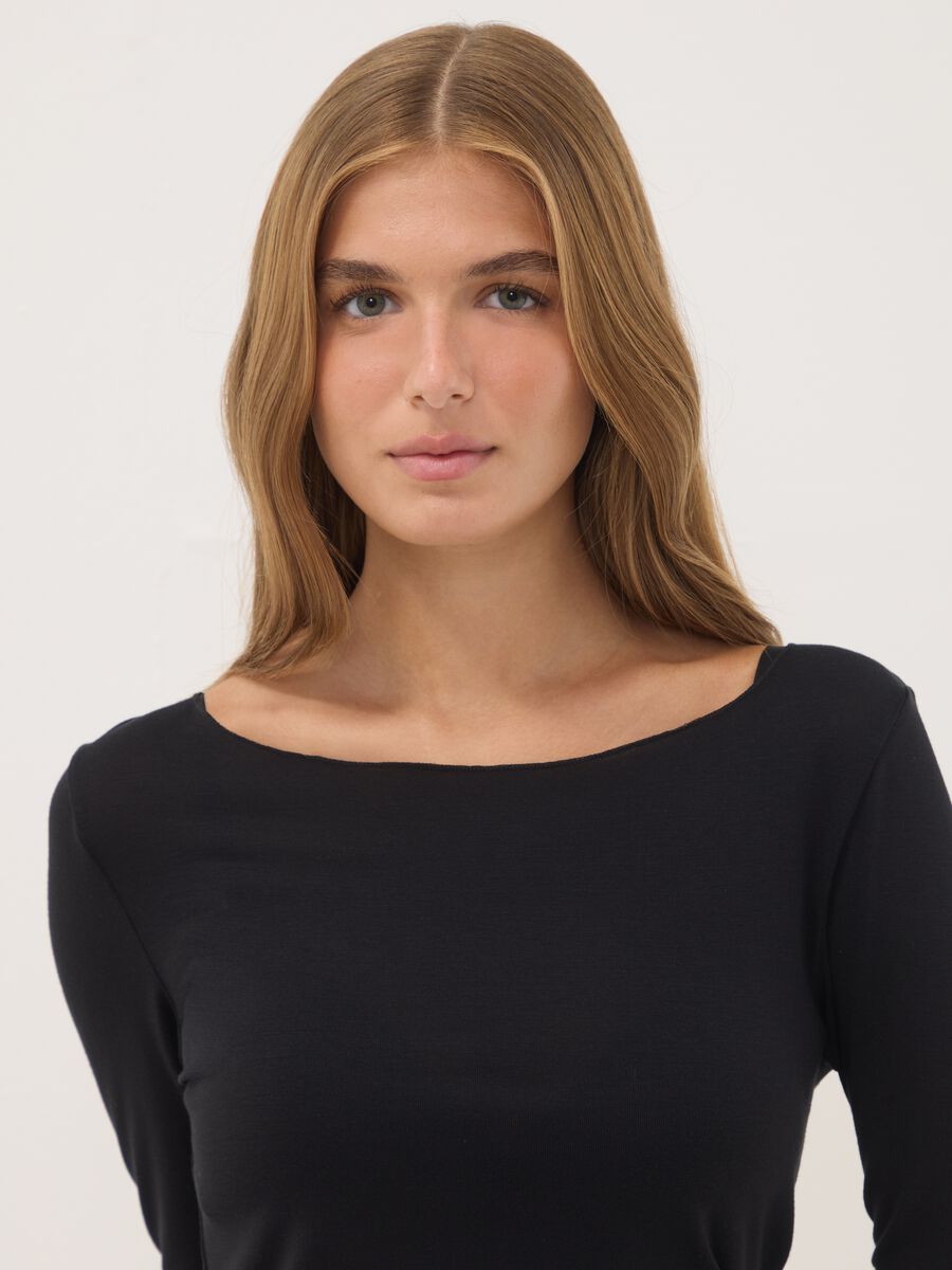 Black stretch modal crew-neck T-shirt, regular fit_0