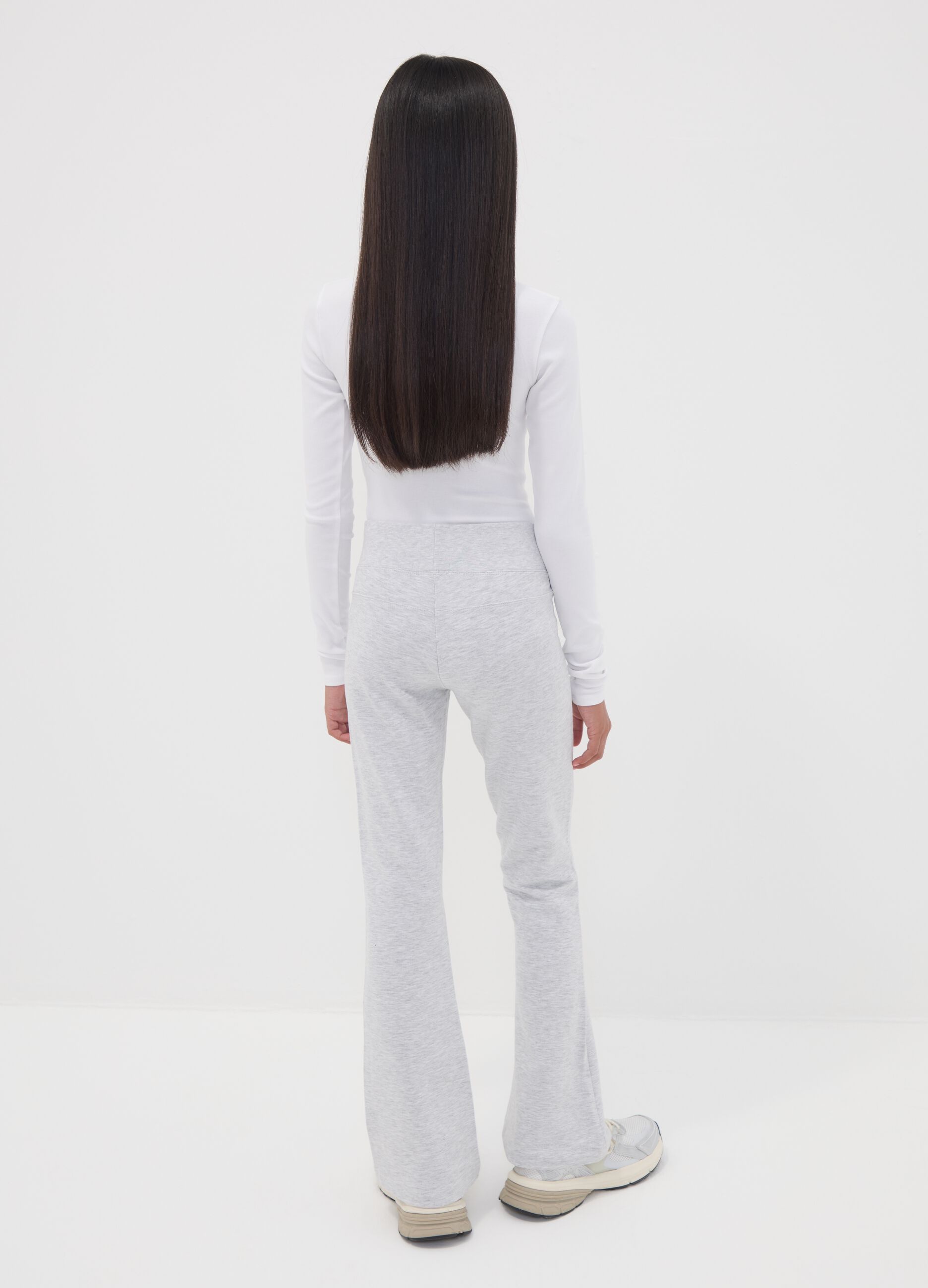 Girls&rsquo; grey flared trousers in stretchy organic cotton