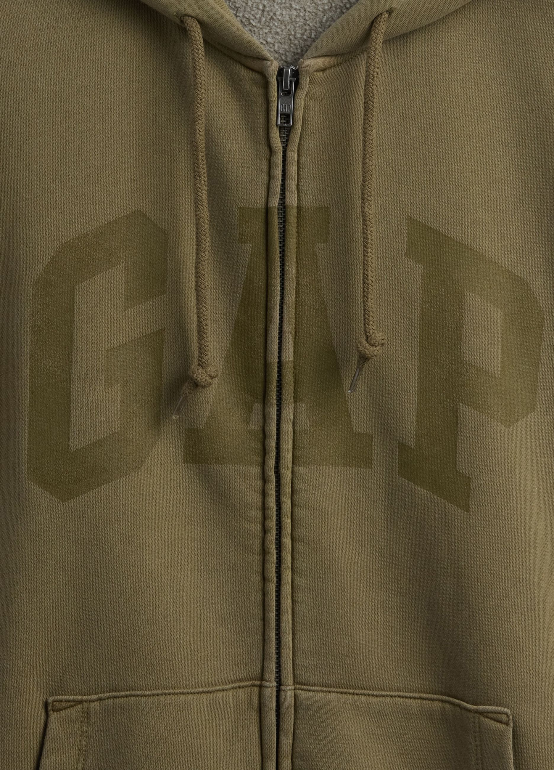 Green cotton blend zip-up hoodie