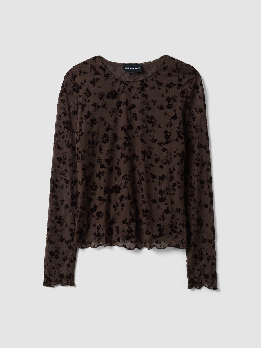 Black stretch floral-pattern T-shirt_4