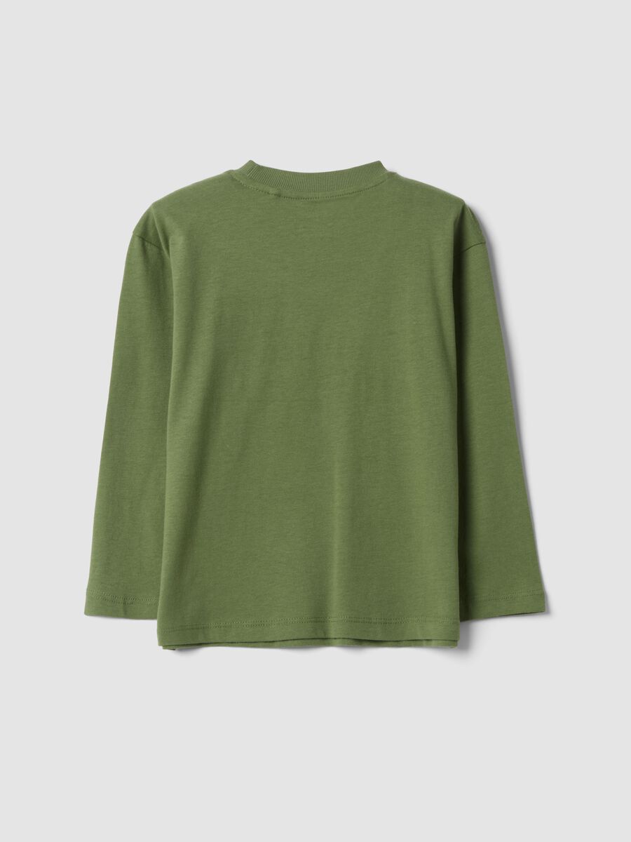 T-shirt over verde in puro cotone organico con stampa dinosauro_1