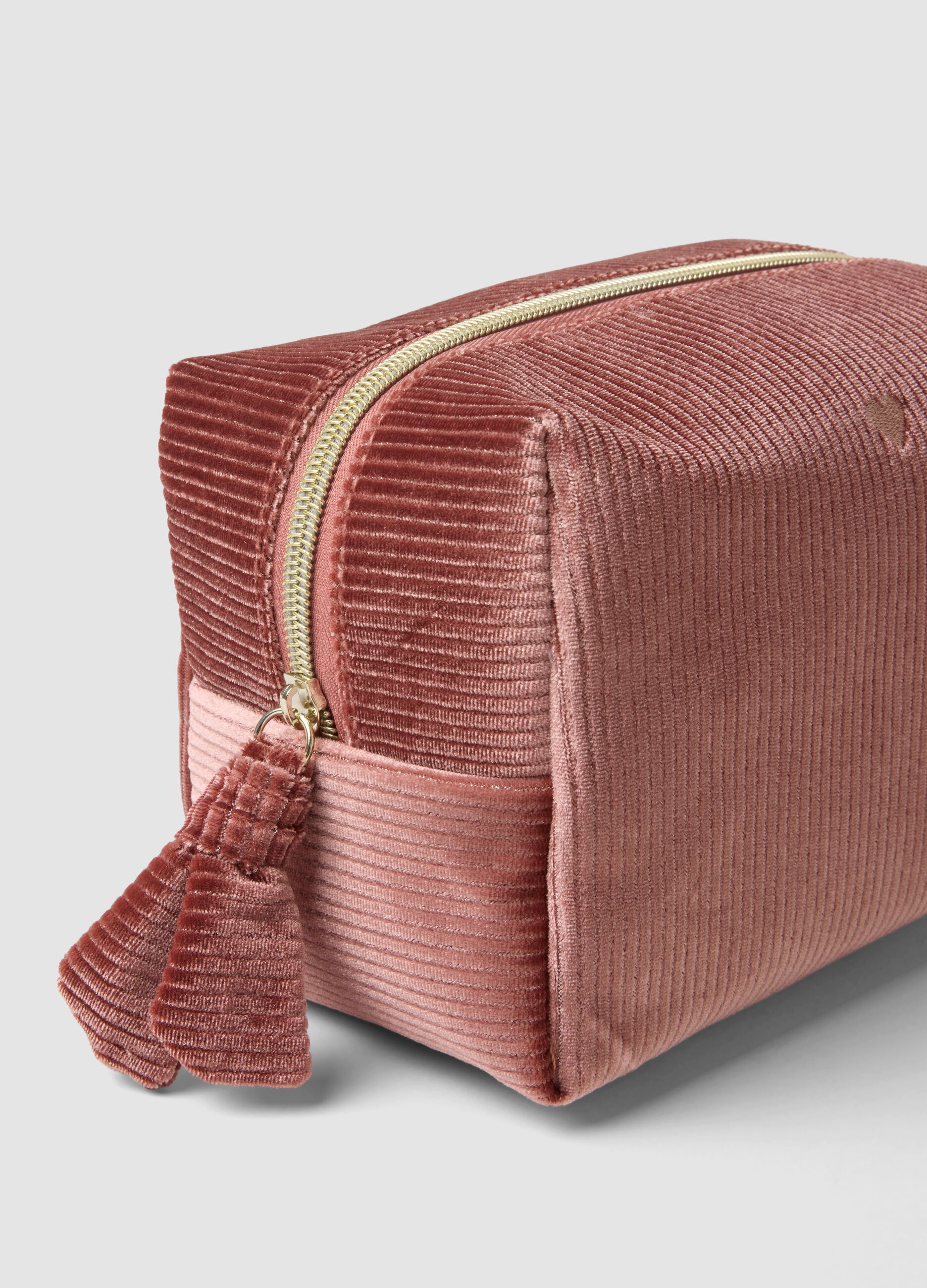 Pink ribbed stretch-fabric beauty case