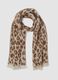Ivory and light brown animal-print scarf with fringes_0