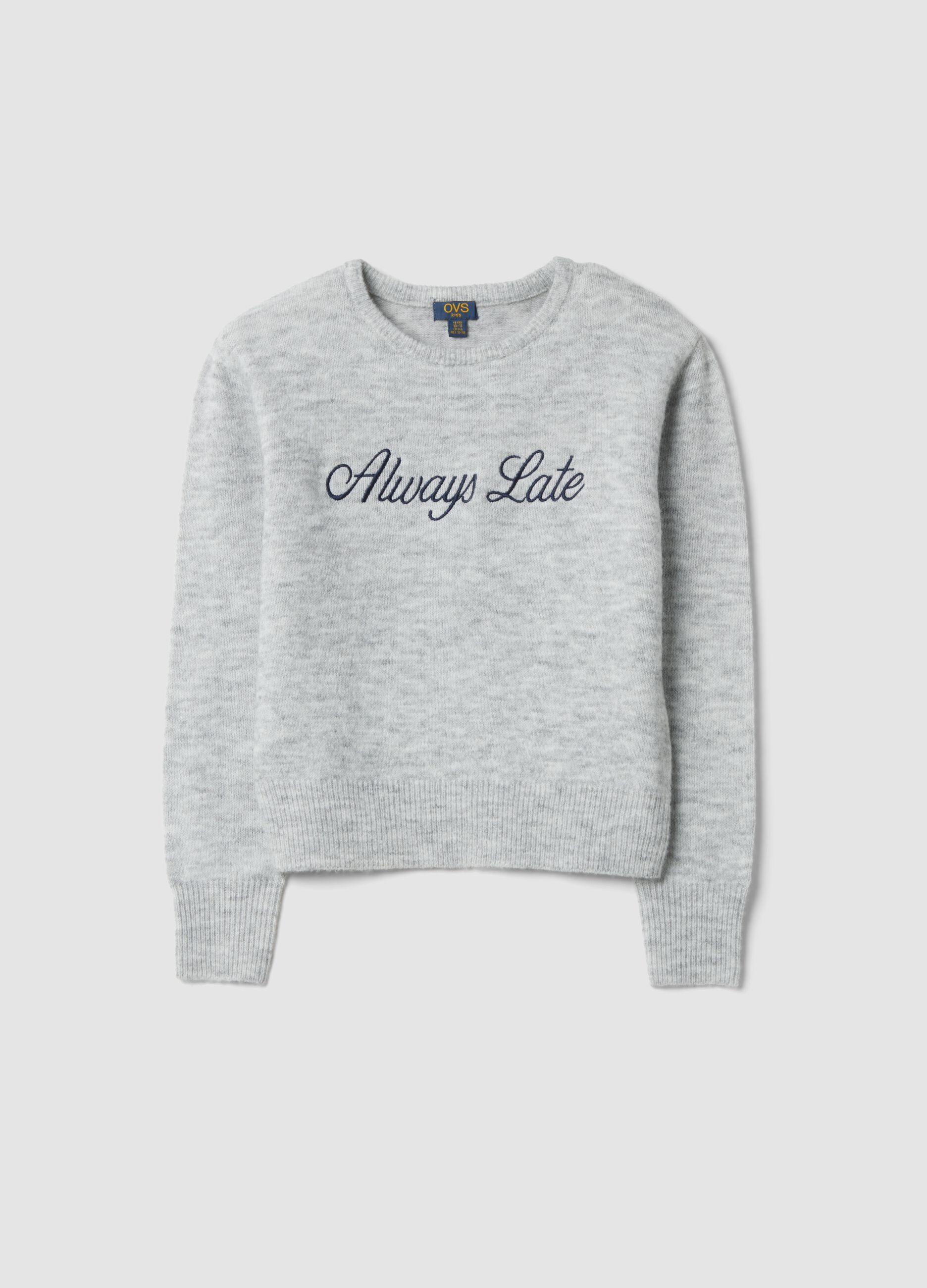 Grey marl stretch wool jumper with boat neckline